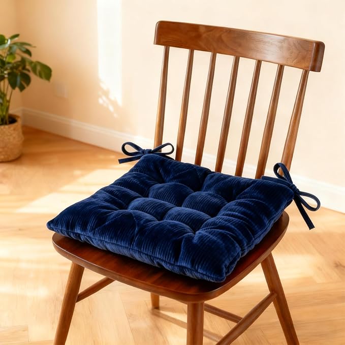 Square Seat Cushion for Kitchen Dining Chairs, Soft & Comfortable 15.5" x 15.5" Chair Pads, 6 Packs, Dark Blue
