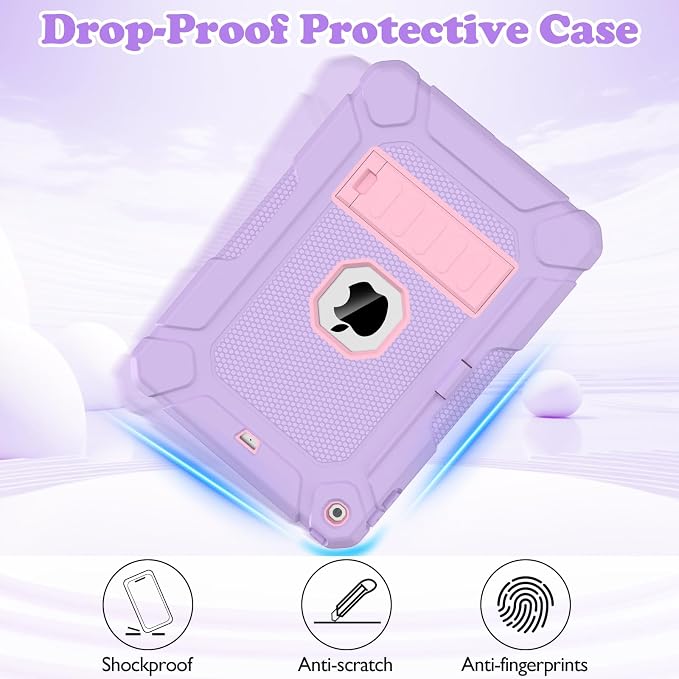 LTROP Case for iPad 10.2-Inch 9th/ 8th/ 7th Generation (2021/2020/ 2019) with Pencil Holder & Kickstand Hybrid Shockproof Rugged Protective Case for iPad 9/8/ 7 Gen 10.2 Purple and Green