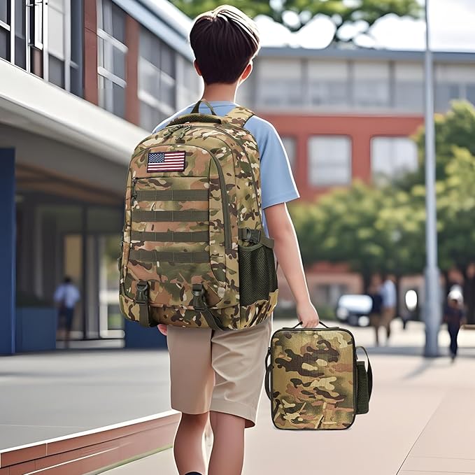 Camo Backpack for Boys backpack for 19'' Students Bookbag for Boy Bookbag and Lunch Box Pencil Case 3 in 1 Set School Bags Children Kids Teens Elementary Middle High School Outdoor Camping