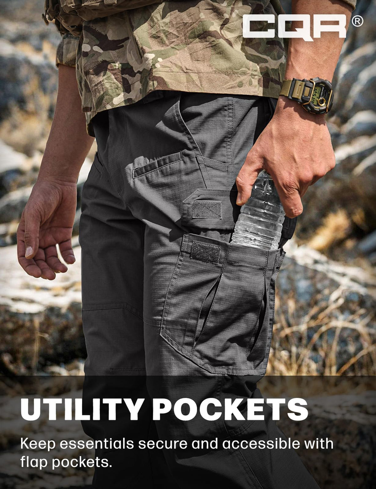 CQR Men's Tactical Pants, Water Resistant Ripstop Cargo Pants, Lightweight EDC Work Hiking Pants, Outdoor Apparel, Raider Charcoal, 40W x 30L