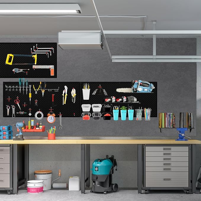 Daanxw Peg Board, 3 Pack 16-Inch X 36-Inch Heavy Duty Steel Pegboard,Heavy Duty Black Pegboard for Walls, Garage, Workbench, Craft Room Tool Organization, Metal Pegboard Panels(Black)