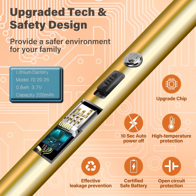 Navpeak Electric Candle Lighter Windproof USB Rechargeable Flameless Long Neck Lighter for Candles Gas Stove Fireplace BBQ Kitchen Grills (Gold)
