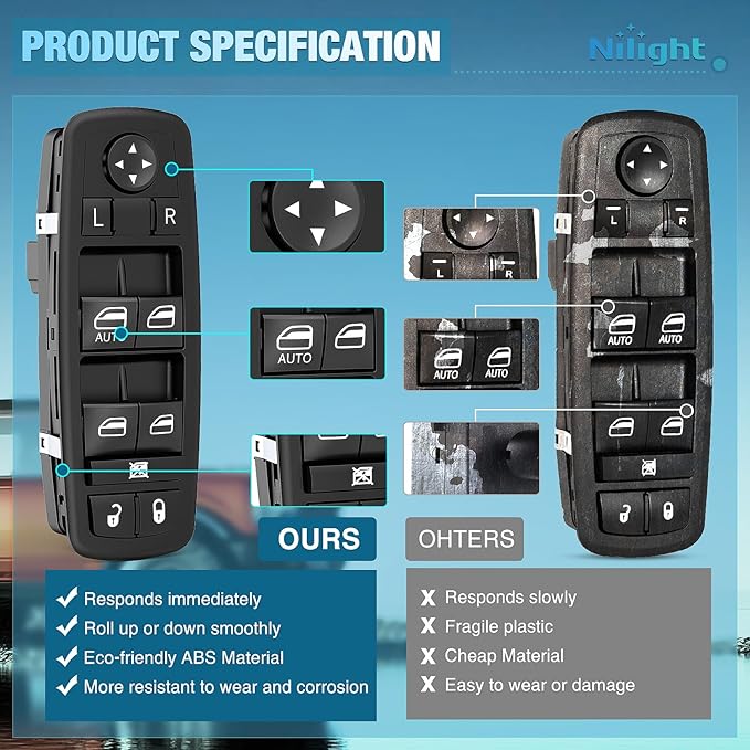 Nilight Power Master Window Switch Compatible with 2008 2009 2010 2011 2012 Jeep Liberty 2008-2012 Dodge Nitro 2009-2010 Dodge Journey Replacement Control Button Windows Switches