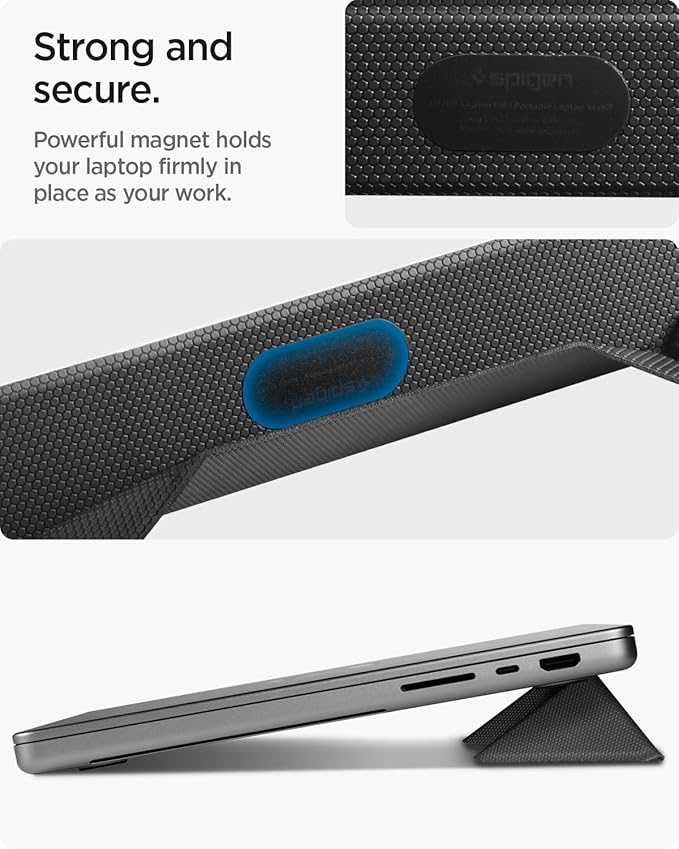 Spigen Slim Fold Portable Laptop Stand Keyboard Riser Foldable Ergonomic Angle Lift Anti-Slip Compatible with MacBook Pro, MacBook Air 11"-16" and iPad/Air/Pro and More - Black (LD201-S4)