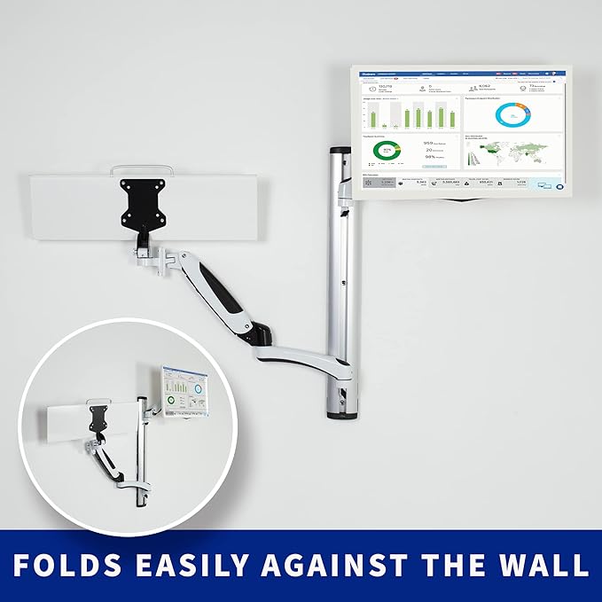 VIVO Sit-Stand Wall Mount Counterbalance Height Adjustable Monitor and Keyboard Workstation for Screens up to 27 inches, White STAND-SIT1KW