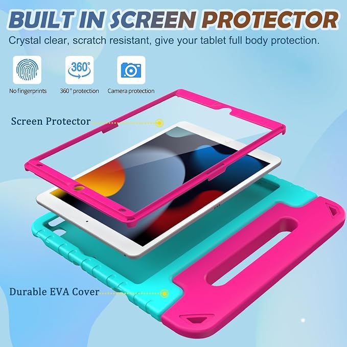 LTROP Kids Case for iPad 9th/ 8th/ 7th Generation (2021/2020/ 2019) iPad 10.2 Case with Built-in Screen Protector Shockproof Handle Stand Kids Case for iPad 9/8/ 7 Generation 10.2 Inch - Black