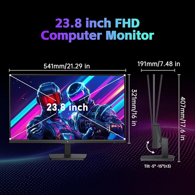 KTC 24 Inch Computer Monitor, FHD 144Hz Office Gaming Monitor, IPS, Adaptive-Sync, HDMI & DP Port, 1500:1 Contrast Ratio, Bluelight Filter, Tilt Adjustable, H24B9S