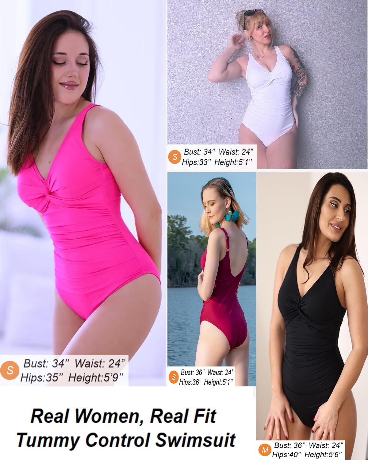 Holipick Brown Women Tummy Control One Piece Swimsuit - Push Up Bathing Suit Full Coverage Slimming Swimwear L