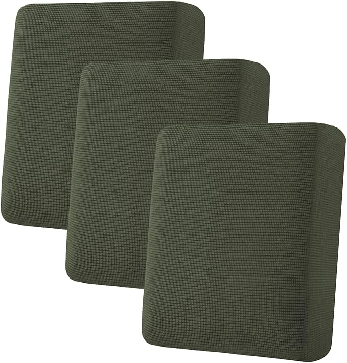 H.VERSAILTEX Super Stretch Individual Seat Cushion Covers Sofa Covers Couch Slipcover Sets Thick Jacquard Textured Twill Fabric (3 Piece Sofa Cushion Covers, Olive)