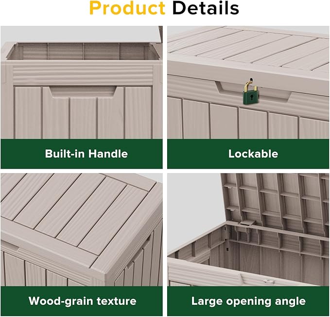 45 Gallon Outdoor Storage Box Waterproof, UV Resistant Deck Box Outdoor, Lockable Resin Deck Boxes for Garden Tools Equipment and Cushions, Gray