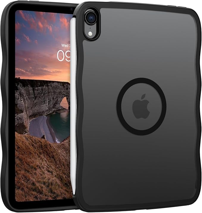 GUAGUA for iPad mini 7 A17 Pro Case Magnetic iPad mini 7th/6th Generation Cases(2024/2021) Wave Frame Anti-Slip with Pencil Holder Slim Light Drop-Proof Case for iPad mini 7th/6th 8.3'' Black