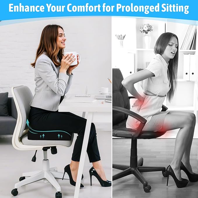 TranquilMoments Seat Cushion, Gel Wheelchair Seat Cushion,Ergonomic Chair Cushions for Office Chairs & Car, Relieve Sciatica, Back and Tailbone Pain, Removable Cover & Non - Slip Bottom, Black