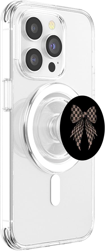 Coquette Bow Black Brown Classic Checkered Pattern PopSockets Adhesive PopGrip