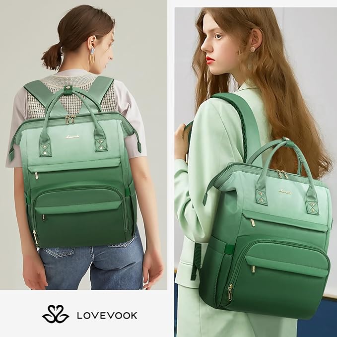 LOVEVOOK Gradient Laptop Backpack for Women,17.3 Inch Work Computer Bakcpack Purse Laptop Bag With Anti-Theft Pocket,Waterproof Carry on Teacher College Backpack for Travel,Green-White