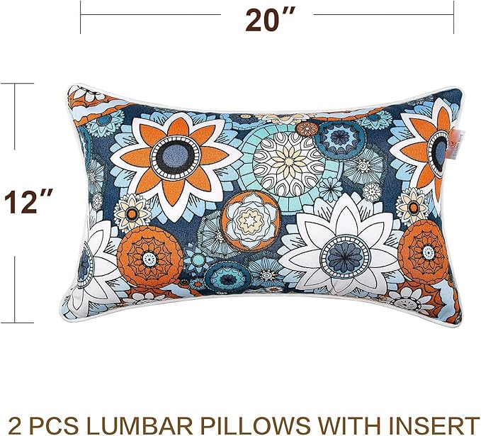 JMGBird 12×20 Inch Outdoor Lumbar Pillows Pack of 2 Waterproof Throw Pillows with Insert Rectangular Decorative Garden Cushion for Home Furniture Patio Coach Sofa