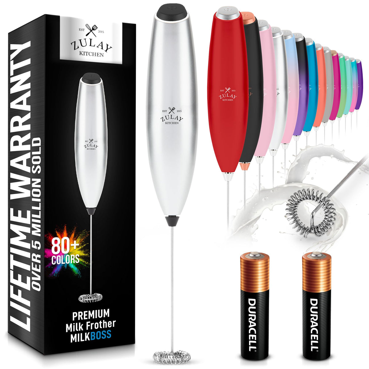 Zulay Powerful Milk Frother for Coffee with Upgraded Titanium Motor - Handheld Electric Whisk, Milk Foamer, Mini Mixer & Coffee Blender for Frappe, Latte, Matcha, No Stand - Pristine Teal