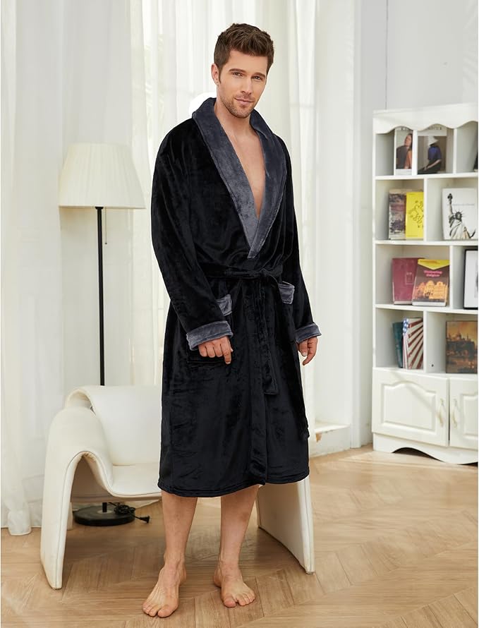 U2SKIIN Mens Fleece Robe Plush Collar Shawl Bathrobe