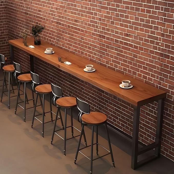 RUNNUP Farmhouse Bar Table Solid Wood Rectangle Bar Height Table for Kitchen Coffee Shop Window Small Space -Table Only(78.7" L x 15.7" W x 41.3" H)