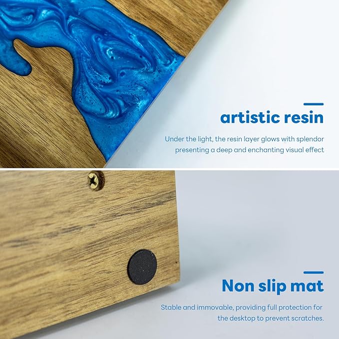 minyuexia magnetic knife holder - Acacia wood Magnetic Knife Block, Magnetic Knife Storage with double-sided magnetic, blue resin river, 12.59 × 9.84 inches (Without knife)