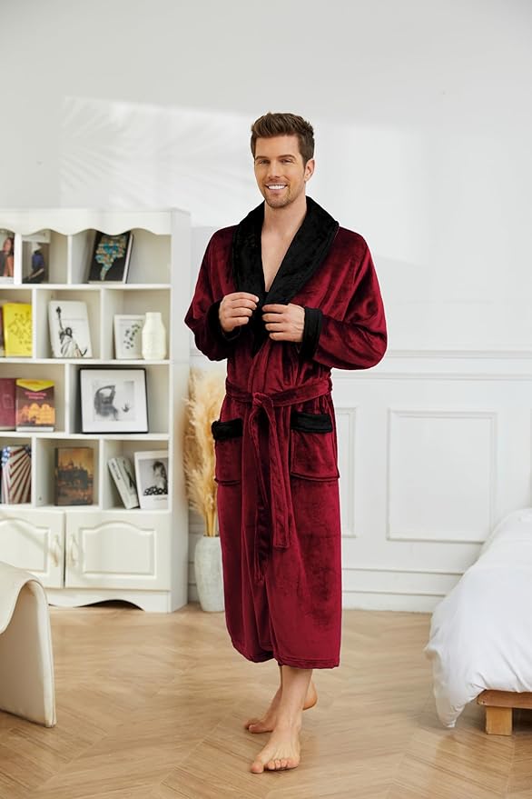 U2SKIIN Mens Fleece Robe Plush Collar Shawl Bathrobe