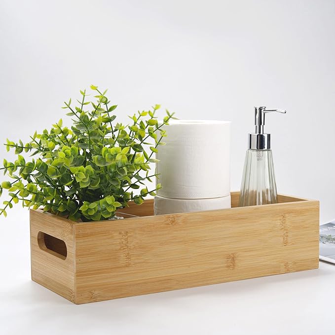 Toilet Tank Paper Basket for Back of Tank Top, Bamboo Bathroom Storage for Organizing (15 x 6 x 4 inch)