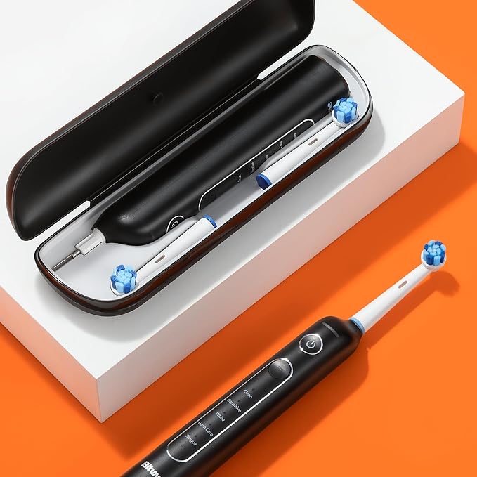 Bitvae R2 Rotating Electric Toothbrush for Adults with 8 Brush Heads, Travel Case, 5 Modes Rechargeable Power Toothbrush with Pressure Sensor, 3 Hours Fast Charge for 30 Days, Black