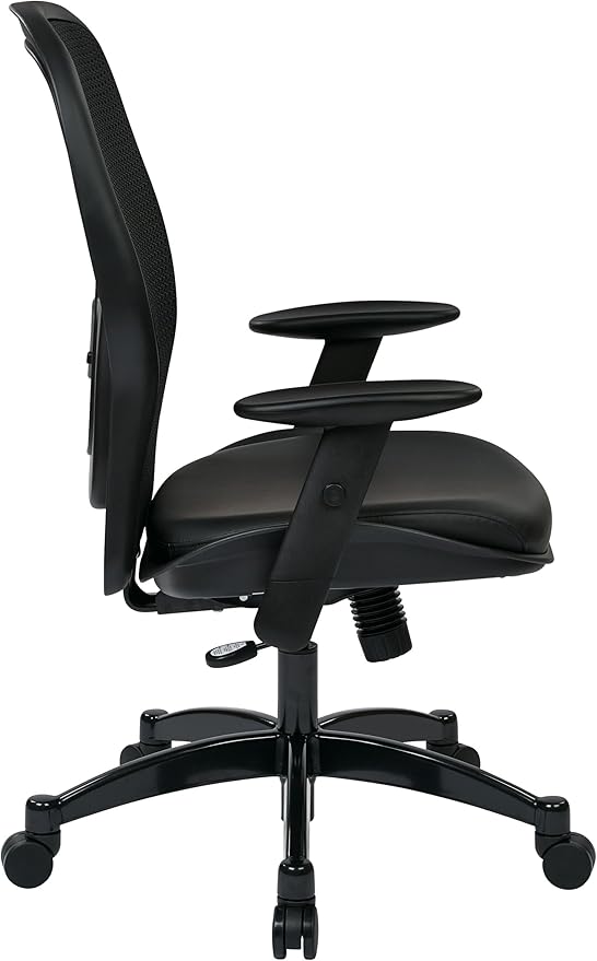 SPACE Seating Breathable Mesh Black Back and Padded Eco Leather Seat, 2-to-1 Synchro Tilt Control, Adjustable Arms and Lumbar Support with Gunmetal Finish Base Managers Chair