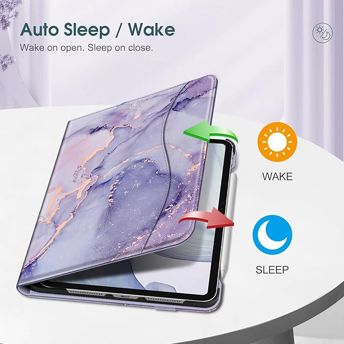 Fintie Folio Case for iPad Pro 11-inch (M5) 2025 / (M4) 2024 - Multiple Angles Viewing Stand Protective Cover with Pencil Holder & Pocket, Auto Wake/Sleep, Lilac Marble
