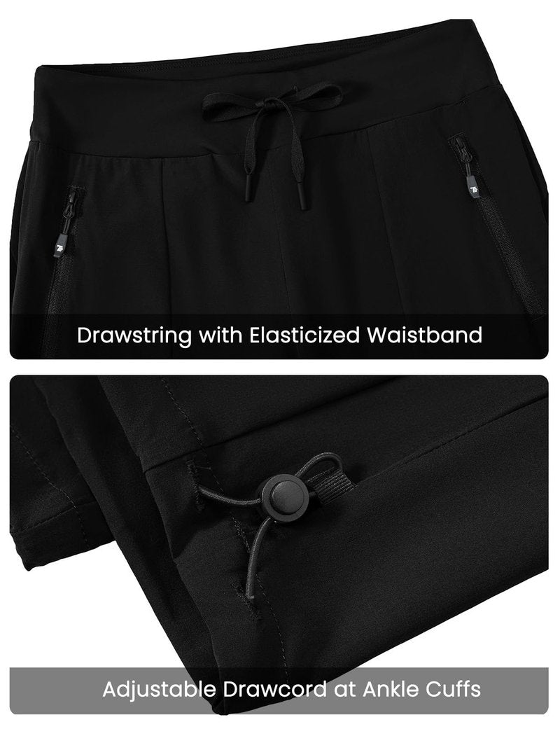 TBMPOY Women's Hiking Pants Lightweight Water Resistant Travel Joggers Quick Dry Outdoor Athletic Pants Zipper Pockets Black M