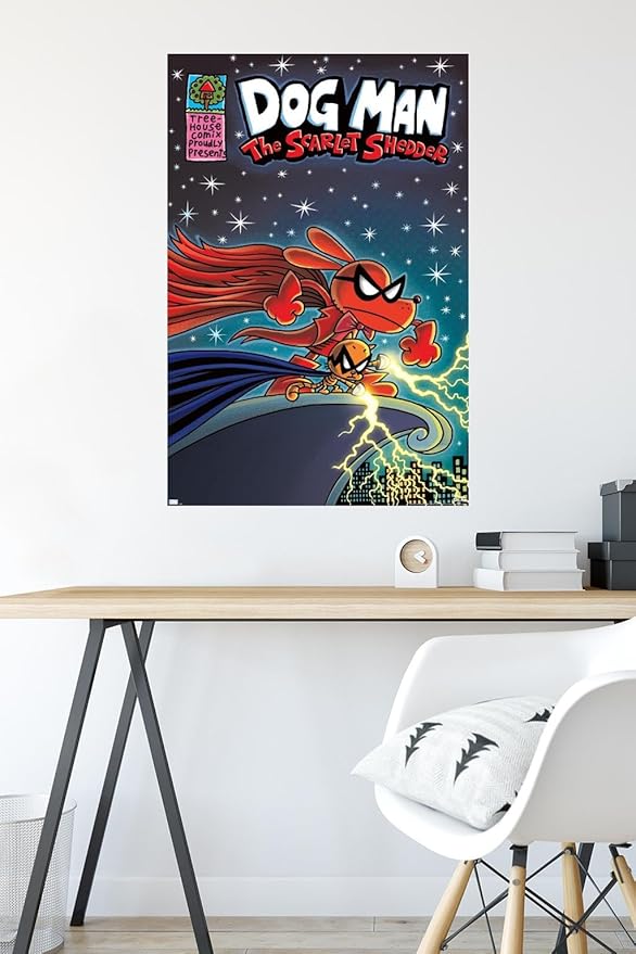Dog Man - The Scarlet Shedder Wall Poster, 34L" x 22.4W", Premium Poster & Mount Bundle