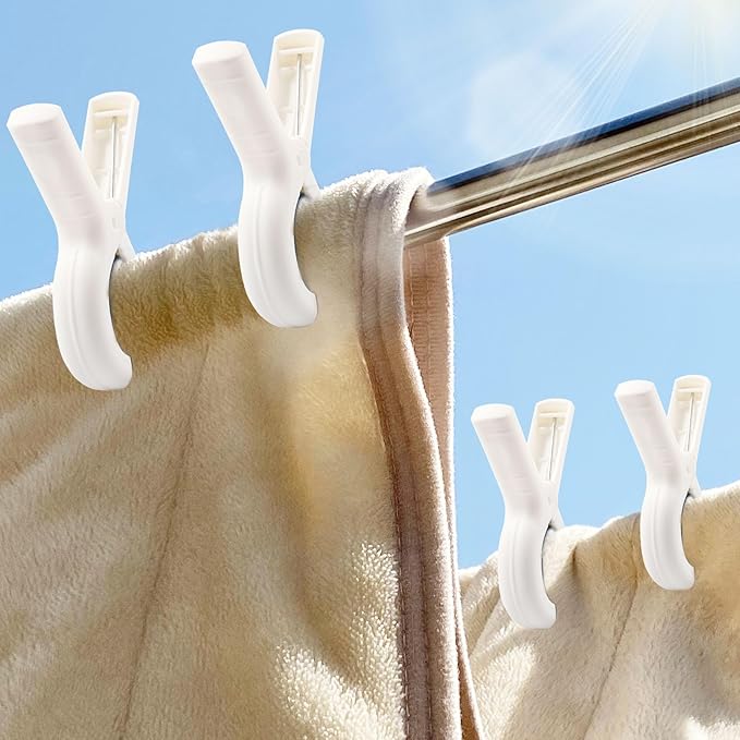 16 Pcs Beach Towel Clips for Beach Chairs, Towel Holder for Beach Chair Pool Chair on Cruise, Jumbo Size Heavy Duty Clothes Pins, Beach Chair Clips to Keep Your Towel from Blowing Away (White)