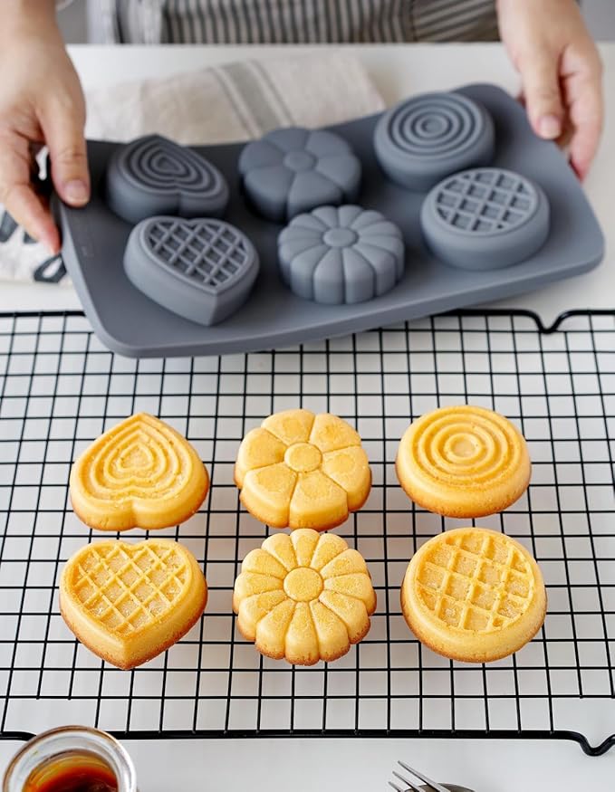 2 Pack Silicone Chocolate Muffin Molds,Round &Heart Shape Baking Pan 6 Cavites Flower Silicone Baking Mold for Ice Jello Cookies Mini Cake Macaron Waffle Cupcake Desserts Making