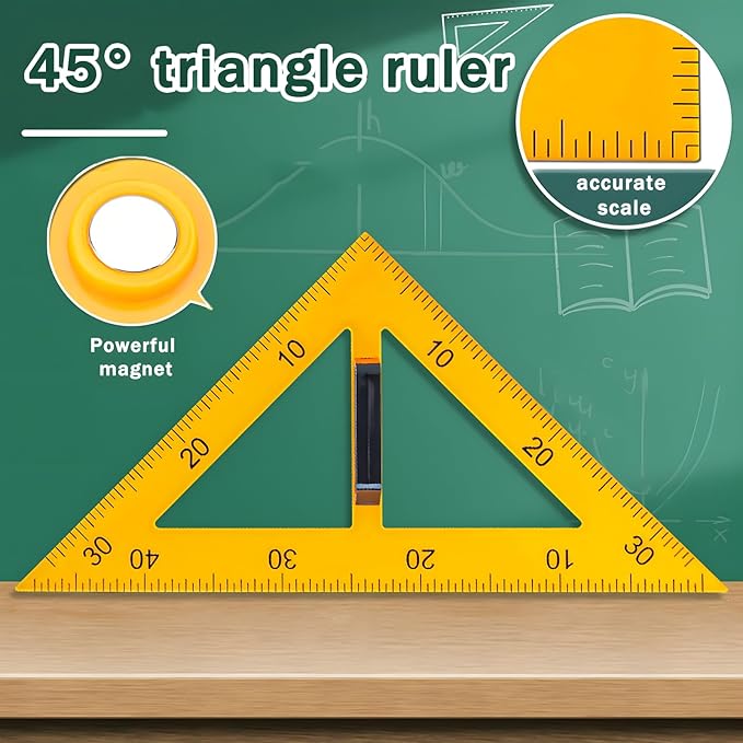Magnetic Teaching Ruler Set with Multi-Functional Geometry Tools Durable ABS Plastic for Whiteboard Classroom Projects Student Teacher Math Supplies (Yellow 2pcs)