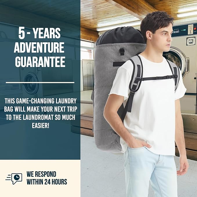 Laundry Backpack Bag, 115L Extra Large Laundry Bag with Straps, Heavy Duty Laundry Backpack with 4 Pockets, Sturdy College Backpack Laundry Bags, XL Laundromat Bags for College Dorm Room, Apartment