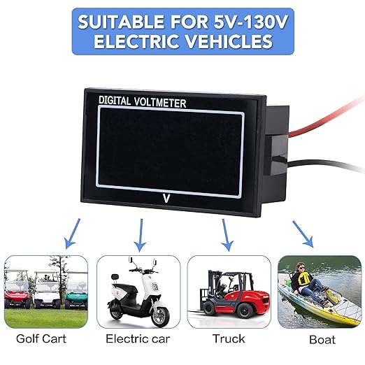 SUPNOVA Waterproof Voltmeter 12V 24V 36V 48V 60V 72V 96V,LED Digital Display Battery Voltage Tester DC5-130V Apply to Golf Cart,Car, Motorcycle,Boats Battery Voltage Monitor