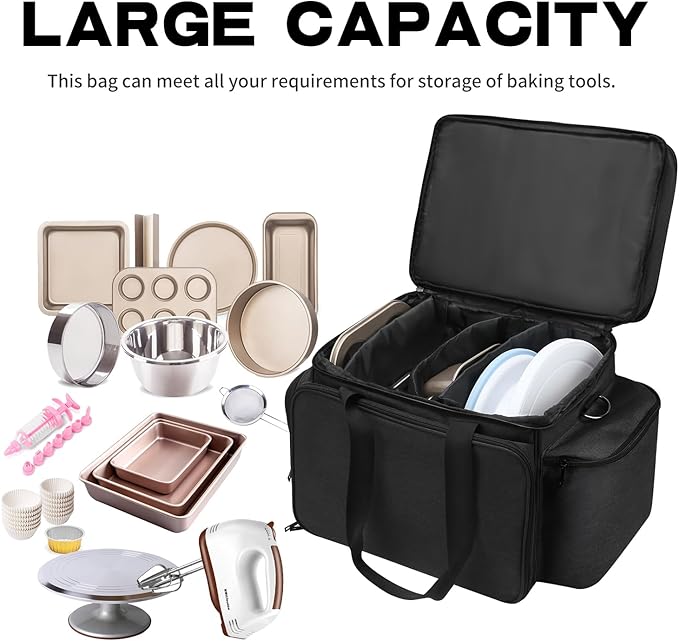 TUSIASC Baking Supplies Storage Bag for Bakers/Pastry Chefs, Cake Decorating Tool Caddy,Suitable for Cake Decorating,Baking Pan,Baking Mat,Muffin Liners,Black