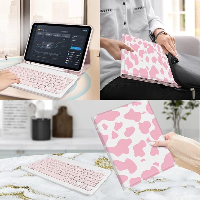 for Bluetooth Keyboard for iPad 10th Gen 10.9 inch (2022) case (A16) 11th / 10th Gen Case 11'' (2025) with 7-Color Backlights Pencil Holder Detachable Rechargeable - Black Cow