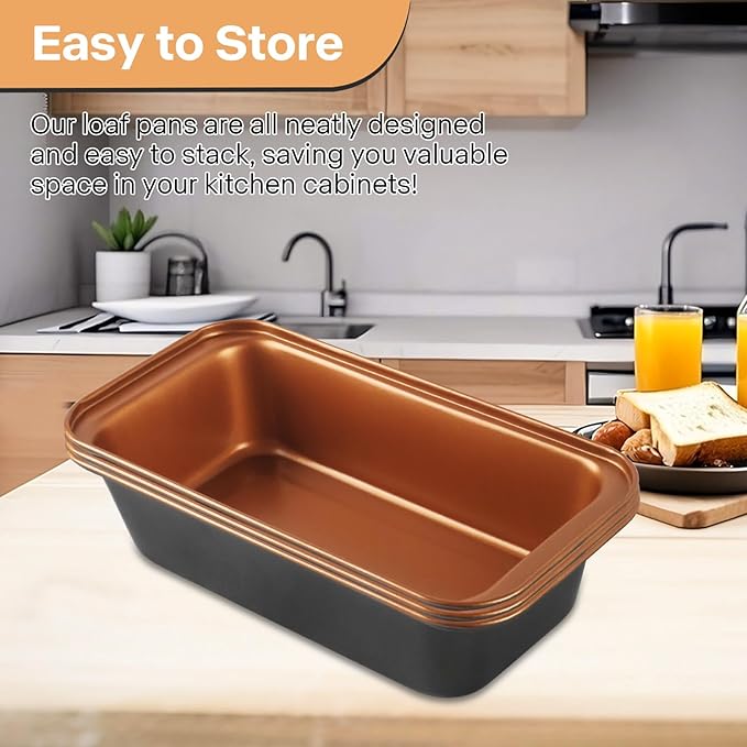 Proigtz 9x4 Inch Loaf Pan 3 Pack, Carbon Steel Nonstick Copper Bread Pan