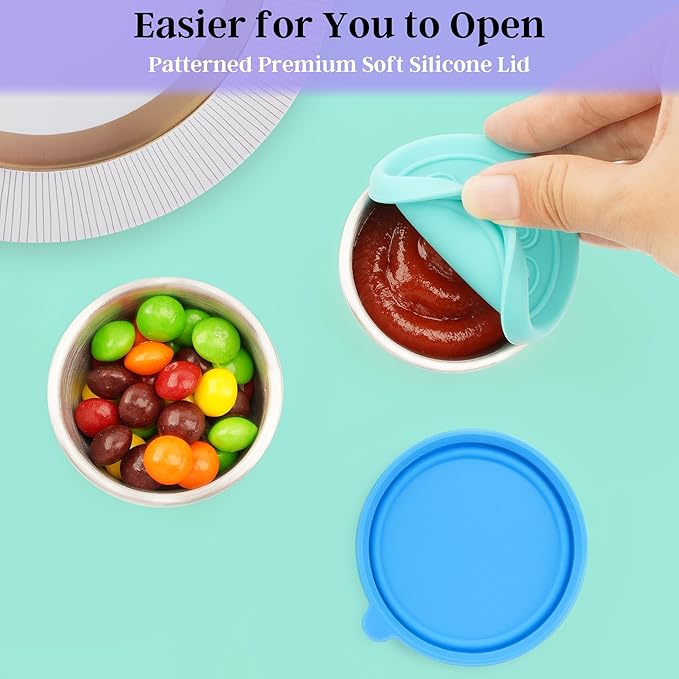 6x2.7 Oz Salad Dressing Container to Go,Handy Leakproof Stainless Steel Meal Prep Containers Reusable,Sauce Containers for Lunch Box, Picnics, Travel, Office and Kitchen Storage