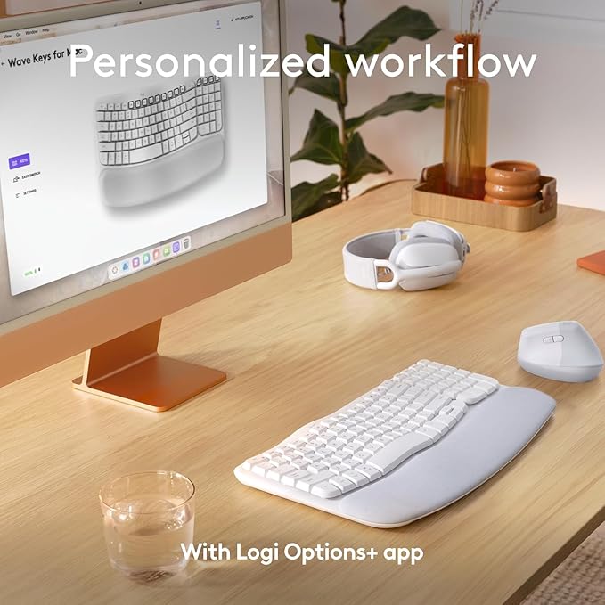 Logitech Wave Keys for Mac, Wireless Ergonomic Keyboard with Cushioned Palm Rest, Comfortable Natural Typing, Bluetooth Keyboard, Easy-Switch, Optimized for Mac, Apple, iPad - Off White(Renewed)