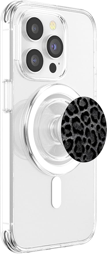 Black White Leopard Fur Pattern PopSockets PopWallet for MagSafe
