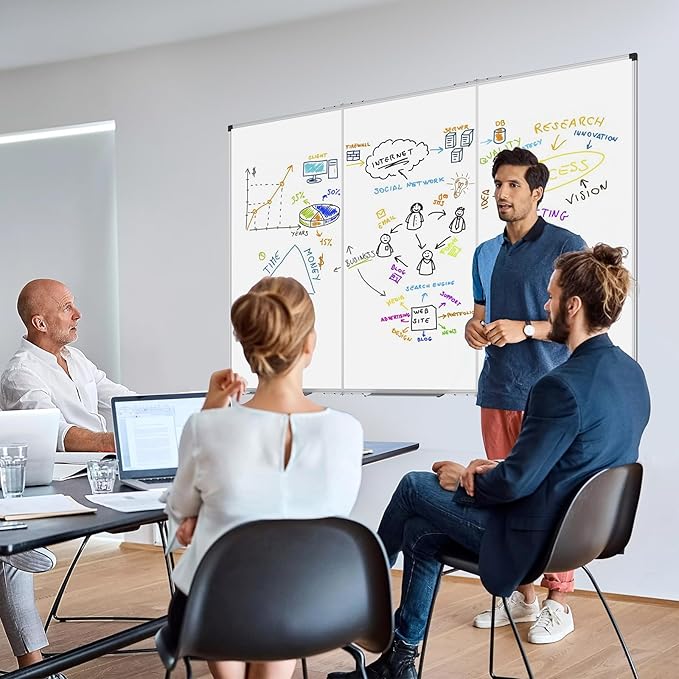 XBoard Extra Large Magnetic Whiteboard 118 x 48 Inch, 10' x 4' Oversized Foldable Dry Erase White Board for Wall with Marker Tray | Aluminum Frame