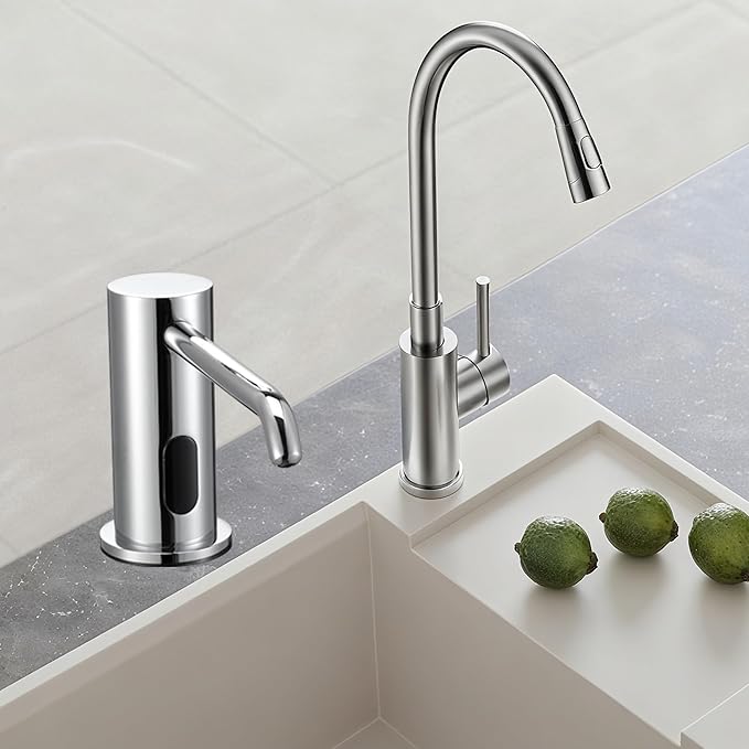 Automatic Soap Dispenser Touchless for Kitchen Bathroom Sink Built in Electric Soap Dispenser Infrared Sensors Liquid Commercial Dispenser with Bottle and Pump 33.81oz/1000ml (Chrome)