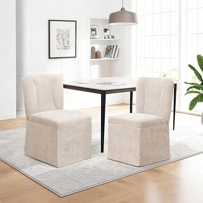 Upholstered Dining Chairs Set of 4, Kitchen Table Chairs, Modern Dining Room Chairs with Metal Frame & Linen Fabric, Beige