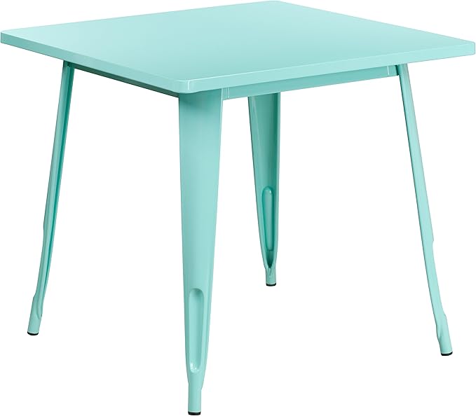 EMMA + OLIVER Commercial Grade 31.5" Square Mint Green Metal Indoor-Outdoor Table