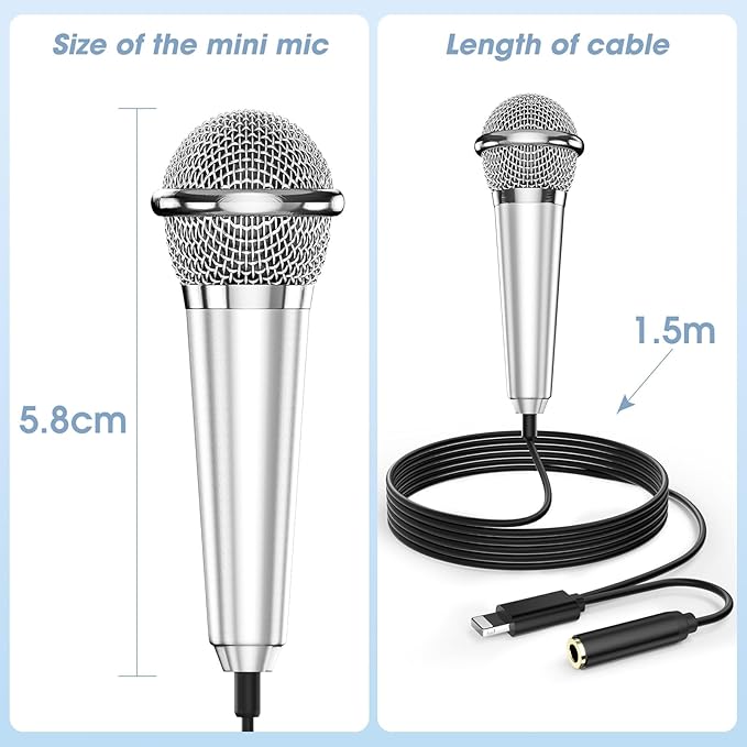 Mini Microphone for iPhone iPad Small ASMR Tiny Microphone for Voice Video Recording Singing, Vlogging, Podcasting YouTube (1 PCS Silver)