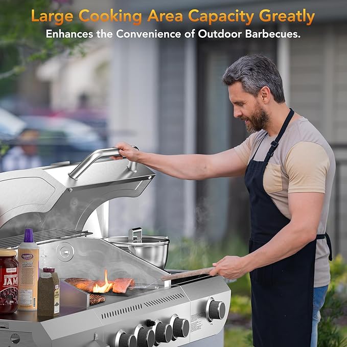 Electactic G41 Pro BBQ Grill,Heavy-Duty Stainless Steel Gas Grill, 4 Burner Gas Grill with Side Burner,42000 BTU Propane Grill for Outdoor Cooking,Barbecue,Garden and Patio Backyard