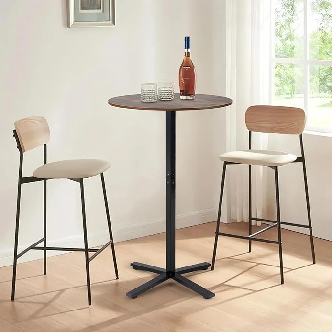 Round Dining Pub Table,Round Bistro Bar Table,23.8 Inch Top,41 Inch Height,Cross Base Suitable for Small Space for Bar and Café, Rustic Brown