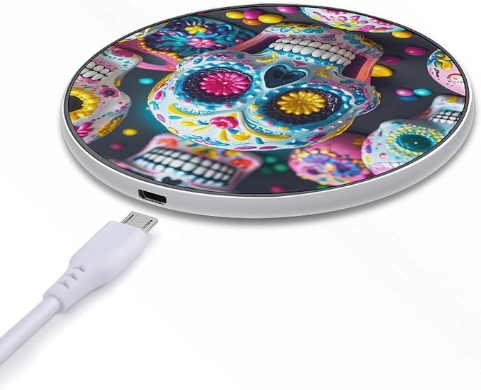 Sugar Skulls Wireless Charger Portable Fast Charging Pad Lightweight Wireless Charging Pad 10W Slim Charging Station for Phone Charger Mat for Travel Home Office Desk