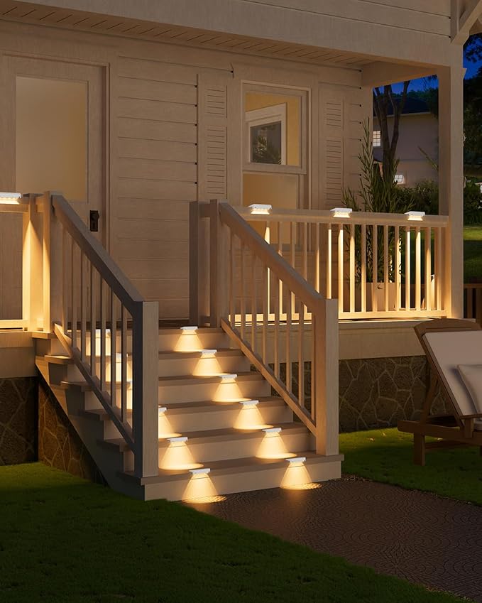 VOLISUN Solar Deck Lights 20 Pack, Warm White Glow LED Large Size Lamp, IP65 Waterproof Step Lights Outdoor for Deck, Step, Fence, Railing, Wall and Stairs(White)